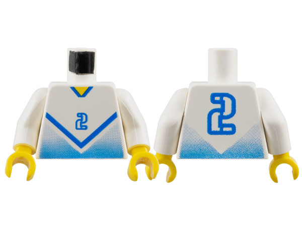 Torso Soccer Jersey Shirt with Blue Chevron and Number  2, Yellow Neck Pattern / White Arms / Yellow Hands