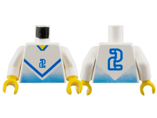 Torso Soccer Jersey Shirt with Blue Chevron and Number  2, Yellow Neck Pattern / White Arms / Yellow Hands