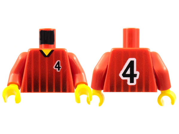 Torso Soccer Black Fading Stripes and Number 4 Front and Back Pattern / Red Arms / Yellow Hands
