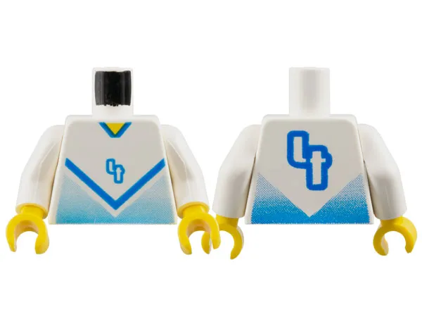 Torso Soccer Jersey Shirt with Blue Chevron and Number  4, Yellow Neck Pattern / White Arms / Yellow Hands