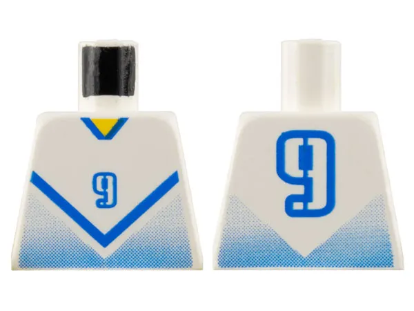 Torso Soccer Jersey Shirt with Blue Chevron and Number  9, Yellow Neck Pattern