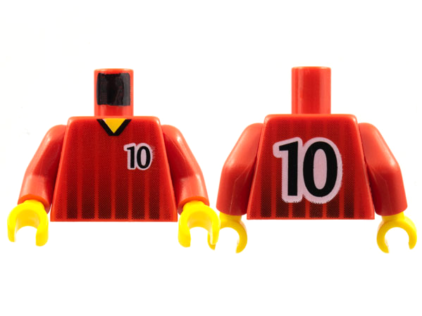 Torso Soccer Black Fading Stripes and Number 10 Front and Back Pattern / Red Arms / Yellow Hands