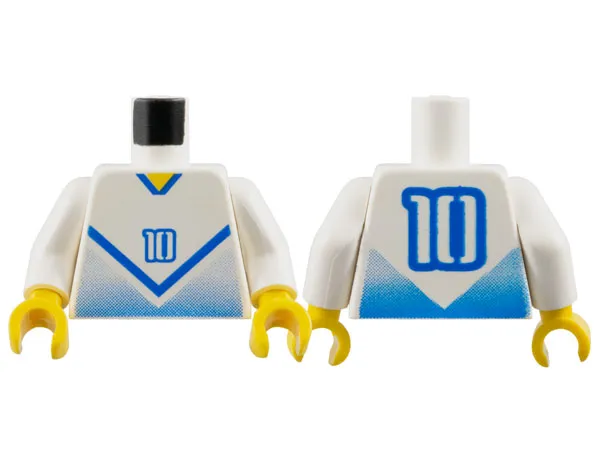 Torso Soccer Jersey Shirt with Blue Chevron and Number 10, Yellow Neck Pattern / White Arms / Yellow Hands