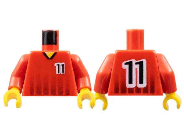 Torso Soccer Black Fading Stripes and Number 11 Front and Back Pattern / Red Arms / Yellow Hands