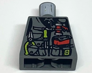 Torso Dino Vest with Lime Handle Tools and Red Pocket Book Pattern