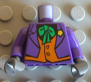 Torso Batman Suit with Orange Vest, Green Tie, Yellow Flower Pattern / Dark Purple Arms / Dark Bluish Gray Hands
