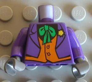 Torso Batman Suit with Orange Vest, Green Tie, Yellow Flower Pattern / Dark Purple Arms / Dark Bluish Gray Hands