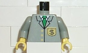 Torso Bank Employee Jacket with Tie and Dollar Sign Badge Pattern / Light Gray Arms / Yellow Hands
