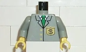 Torso Bank Employee Jacket with Tie and Dollar Sign Badge Pattern / Light Gray Arms / Yellow Hands