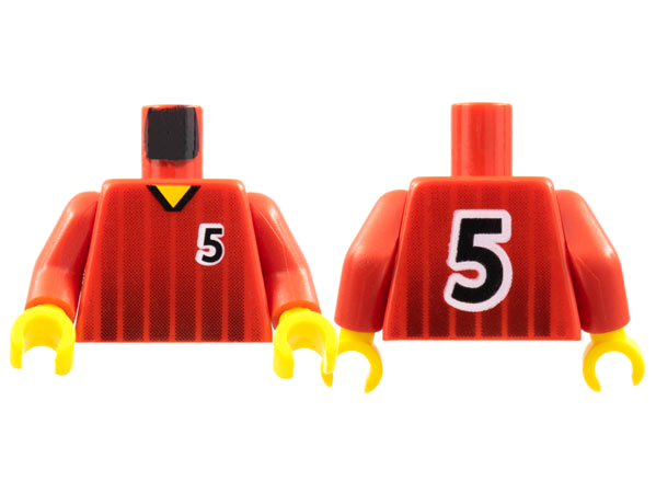Torso Soccer Black Fading Stripes and Number 5 Front and Back Pattern / Red Arms / Yellow Hands