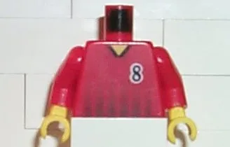 Torso Soccer Black Fading Stripes and Number 8 Front and Back Pattern / Red Arms / Yellow Hands