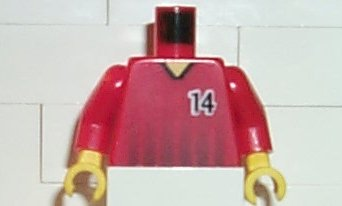 Torso Soccer Black Fading Stripes and Number 14 Front and Back Pattern / Red Arms / Yellow Hands