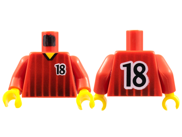 Torso Soccer Black Fading Stripes and Number 18 Front and Back Pattern / Red Arms / Yellow Hands