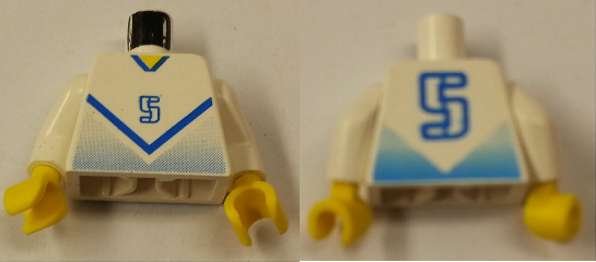 Torso Soccer Jersey Shirt with Blue Chevron and Number  5, Yellow Neck Pattern / White Arms / Yellow Hands