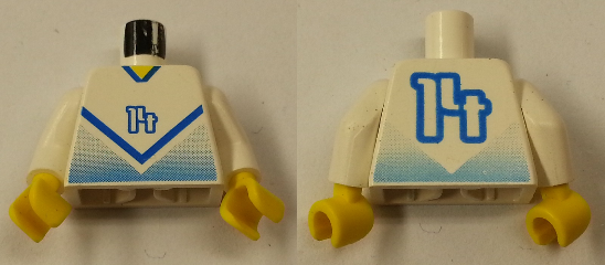 Torso Soccer Jersey Shirt with Blue Chevron and Number 14, Yellow Neck Pattern / White Arms / Yellow Hands