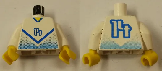 Torso Soccer Jersey Shirt with Blue Chevron and Number 14, Yellow Neck Pattern / White Arms / Yellow Hands