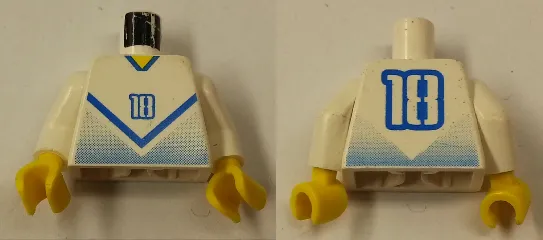 Torso Soccer Jersey Shirt with Blue Chevron and Number 18, Yellow Neck Pattern / White Arms / Yellow Hands