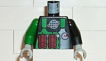 Torso Alpha Team Logo Green Vest, Dynamite Pattern / Black Arm Left / Green Arm Right / Light Gray Hands