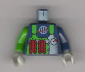 Torso Alpha Team Logo Green Vest, Dynamite Pattern / Dark Blue Arm Left / Green Arm Right / Light Gray Hands