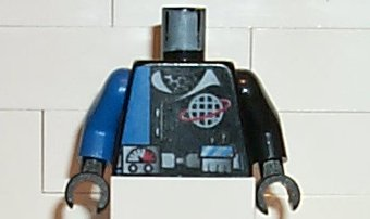 Torso Jacket with Blue Panel, White Collar and Alpha Team Wire Frame Globe Logo, Utility Belt with Gauge Pattern / Black Arm Left / Blue Arm Right / Black Hands