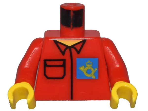 Torso Post Office Worker, Shirt and Horn Logo on Blue Background Pattern / Red Arms / Yellow Hands