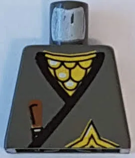 Torso Ninja Wrap with Black Hem over Gold Scale Mail, Brown Dagger Handle, Shuriken Throwing Star Pattern