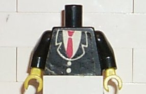 Torso Suit Jacket Closed with Buttons over White Shirt, Red Tie Pattern (Sticker) / Black Arms / Yellow Hands