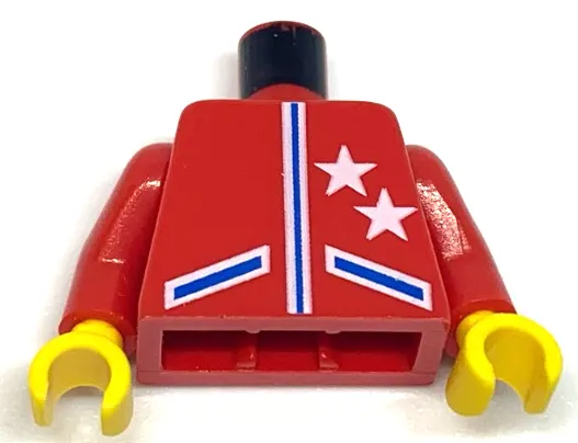 Torso Racing Jacket with 2 White Stars, Pockets and Blue Lines Pattern / Red Arms / Yellow Hands