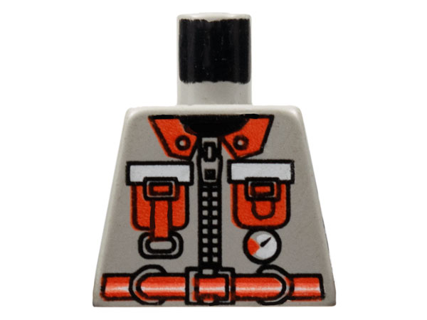 Torso Fire Uniform Shirt with Zipper, White Gauge, Neon Red Lapels, Pockets with Straps and Belt with Stripe, Black Neck Pattern