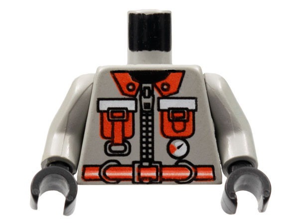 Torso Fire Uniform Shirt with Zipper, White Gauge, Neon Red Lapels, Pockets with Straps and Belt with Stripe, Black Neck Pattern / Light Gray Arms / Black Hands