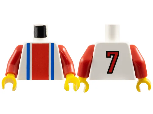Torso Soccer Vertical Red and Blue Stripes and Number 7 on Back Pattern / Red Arms / Yellow Hands