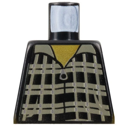 Torso Plaid Shirt with Dark Gray Lines and Silver Zipper, Yellow Neck Pattern