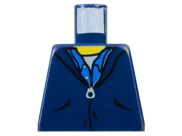 Torso Jacket with Pockets and Zipper over Blue Button Up Shirt and White Undershirt, Yellow Neck Pattern