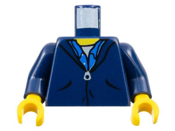 Torso Jacket with Pockets and Zipper over Blue Button Up Shirt and White Undershirt, Yellow Neck Pattern / Dark Blue Arms / Yellow Hands