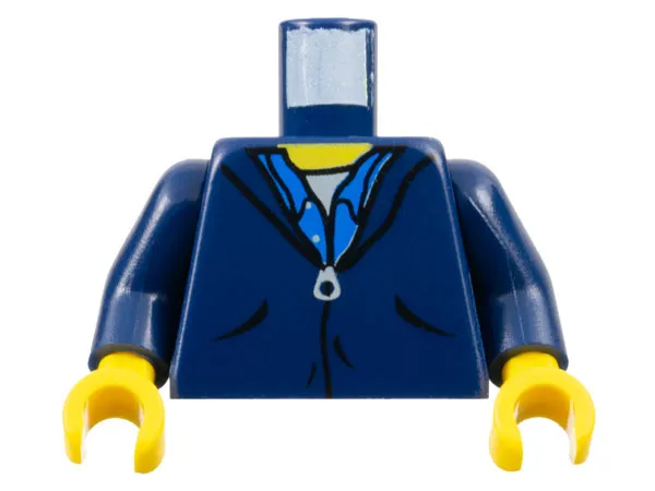 Torso Jacket with Pockets and Zipper over Blue Button Up Shirt and White Undershirt, Yellow Neck Pattern / Dark Blue Arms / Yellow Hands