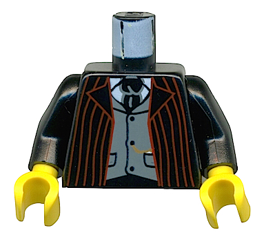 Torso Dark Red Stripe Suit Front, Gray Vest and Tie on White Shirt, Gold Fob Pattern / Black Arms / Yellow Hands