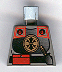 Torso Adventurers Orient Chinese Guard Armor with Shoulder Pads and Gold Medallion, Black Belt with Red Pouch, Knife Handle Pattern