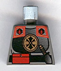 Torso Adventurers Orient Chinese Guard Armor with Shoulder Pads and Gold Medallion, Black Belt with Red Pouch, Knife Handle Pattern