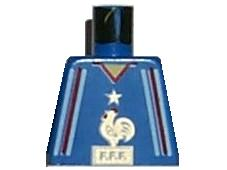 Torso Soccer Uniform Shirt with Red and White Stripes, Gold Star and Rooster Logo with 'F.F.F.', Yellow Neck Pattern