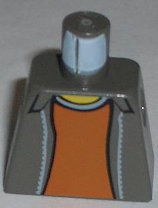 Torso Jacket Open over Dark Orange Shirt with Light Gray Collar, Yellow Neck Pattern