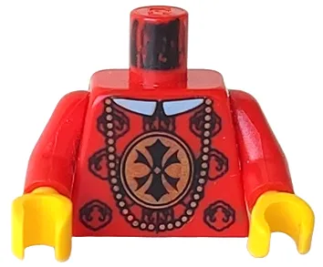 Torso Adventurers Orient Chinese Emperor Ornamental Robe with Gold Medallion and White Collar, Long Necklace with Beads Pattern / Red Arms / Yellow Hands