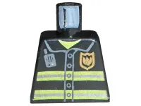 Torso Fire Uniform Gold Badge, Silver Reflective Stripes, Dark Bluish Gray Radio Pattern