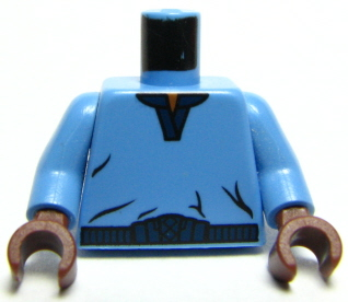 Torso SW V-Collar Shirt and Dark Blue Trim Pattern (Lando Calrissian) / Medium Blue Arms / Brown Hands
