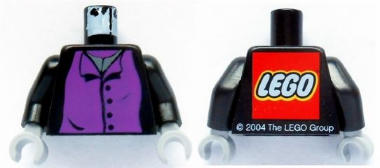 Torso Harry Potter Professor Snape 4 Black Buttons Pattern - LEGO Logo on Back / Black Arms / Light Bluish Gray Hands