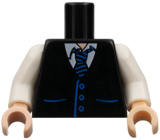 Torso Vest with Pockets and Buttons over White Shirt, Tie with Blue Stripes, Light Nougat Neck Pattern / White Arms / Light Nougat Hands