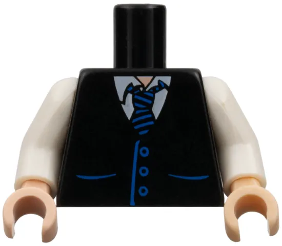 Torso Vest with Pockets and Buttons over White Shirt, Tie with Blue Stripes, Light Nougat Neck Pattern / White Arms / Light Nougat Hands