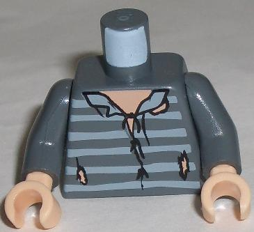 Torso Harry Potter Sirius Tattered Striped Shirt Pattern / Dark Bluish Gray Arms / Light Nougat Hands