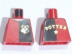 Torso Shirt with Black Left Half, Hogwarts Emblem, and Gold 'POTTER' and Star on Back, Light Nougat Neck Pattern