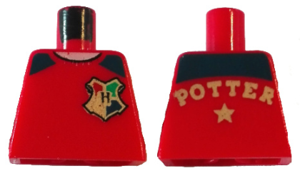 Torso Shirt with Black Shoulders, Hogwarts Emblem, and Gold 'POTTER' and Star on Back, Light Nougat Neck Pattern