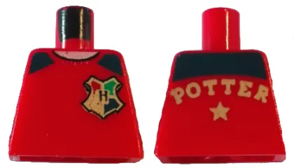 Torso Shirt with Black Shoulders, Hogwarts Emblem, and Gold 'POTTER' and Star on Back, Light Nougat Neck Pattern